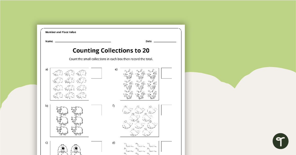 Counting Collections to 20 Worksheet teaching resource