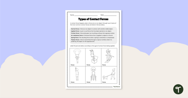Types of Contact Force Worksheet teaching resource