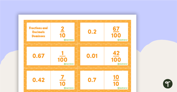 Fraction and Decimal Dominoes - Tenths and Hundredths teaching resource