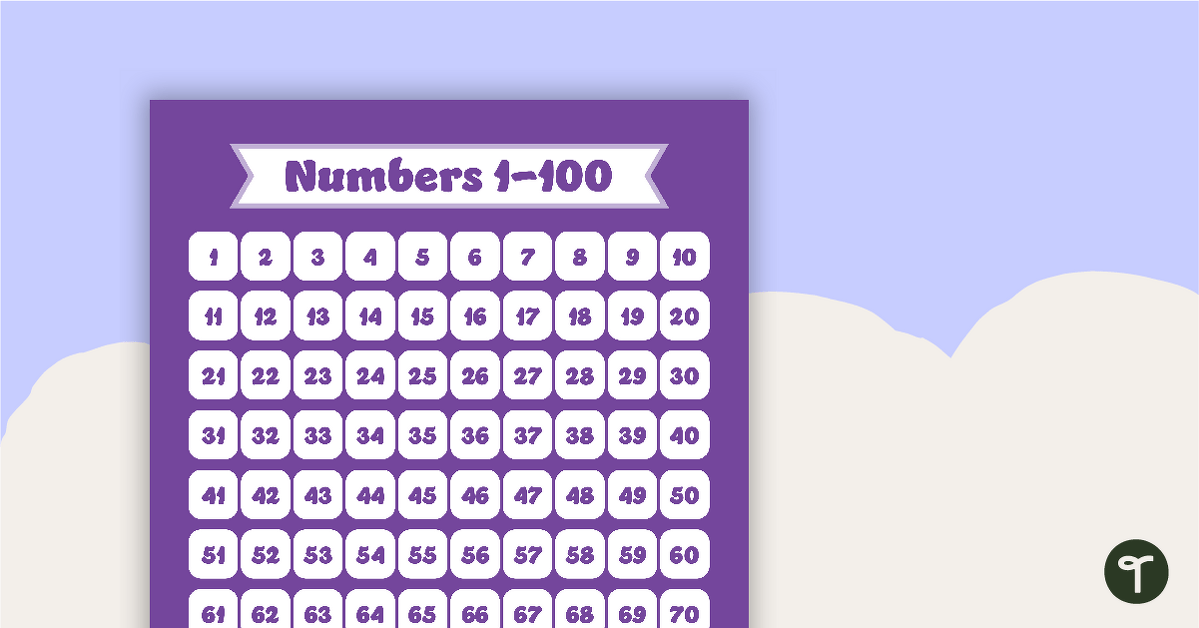 Plain Purple - Numbers 1 to 100 Chart teaching resource
