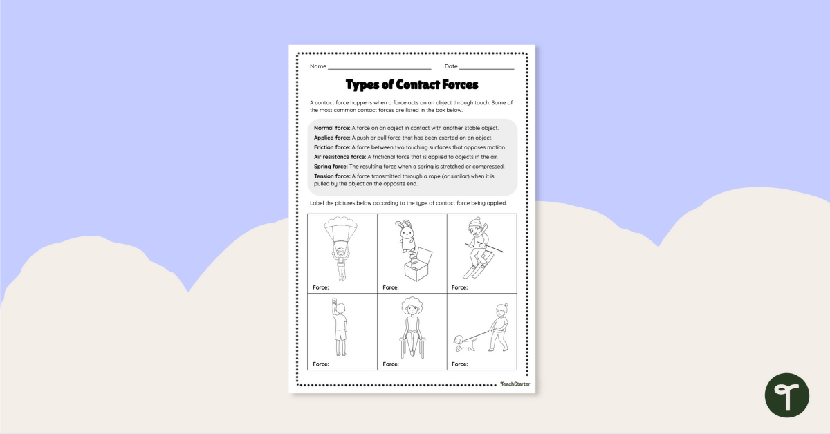 Types of Forces Worksheet teaching resource