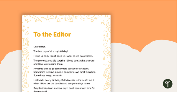 Letter to the Editor (No-School Birthdays) – Worksheet teaching resource