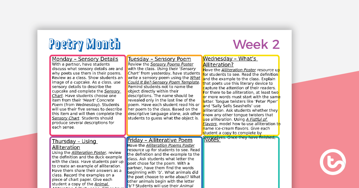Primary Weekly Poetry Guide - Week 2 teaching resource