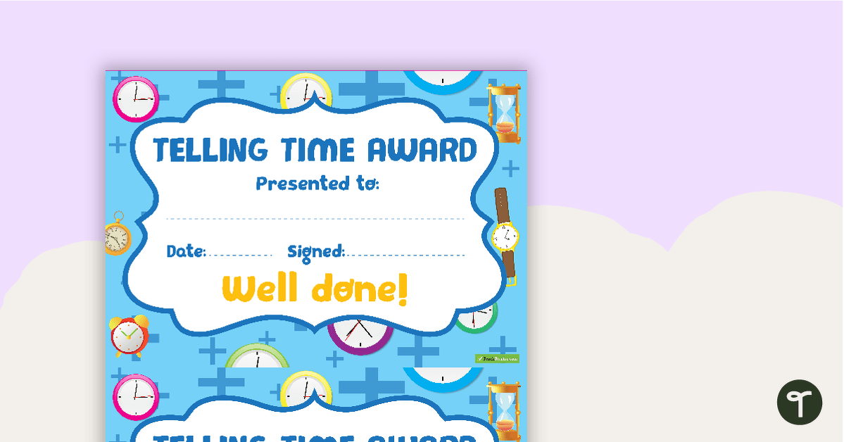 Telling Time Award Certificate teaching resource
