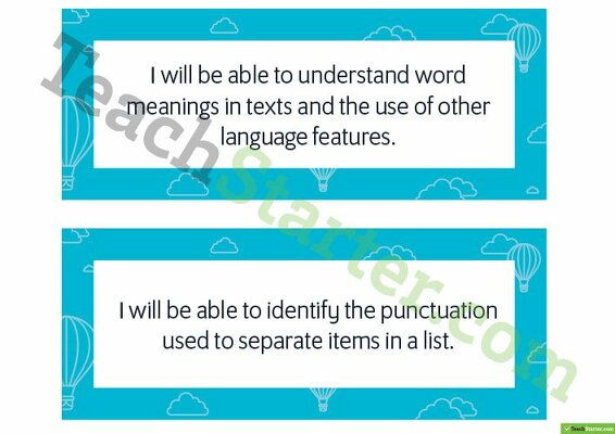 English Learning Intention Cards teaching resource