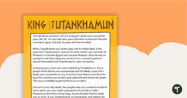 Comprehension - King Tutankhamun teaching resource