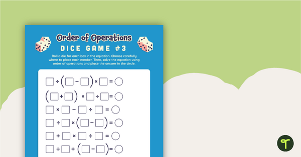 order of operations dice game teach starter