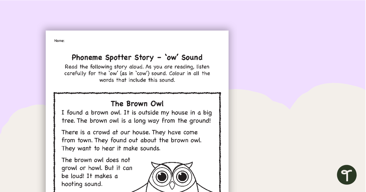 Phoneme Spotter Story – 'ow' Sound teaching resource