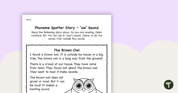 Phoneme Spotter Story – 'ow' Sound teaching resource