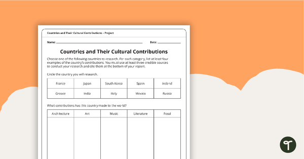 Go to Countries and Their Cultural Contributions – Worksheet teaching resource
