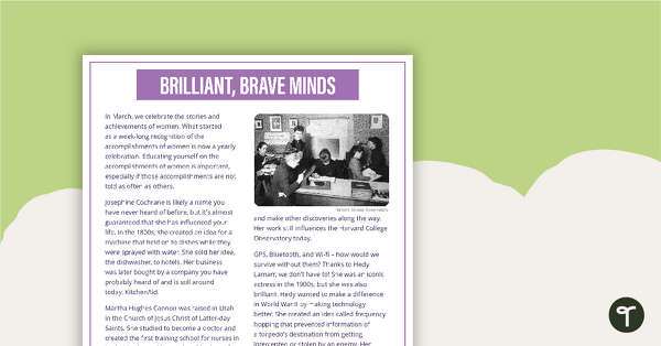 Brilliant, Brave Minds – Comprehension Task teaching resource