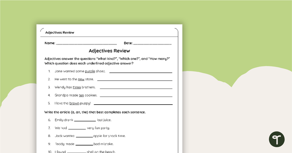 Adjectives Review Worksheet teaching resource