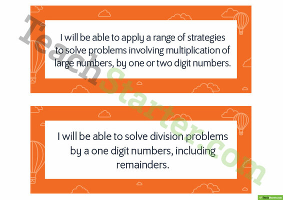 Mathematics Learning Intention Cards teaching resource