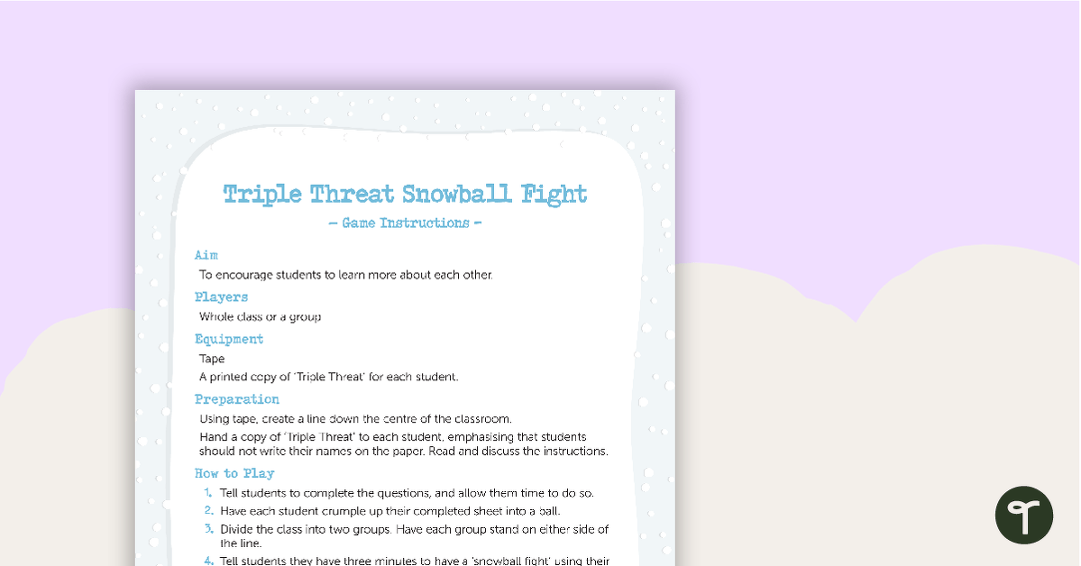 Triple Threat Snowball Fight - A Getting to Know You Game teaching resource