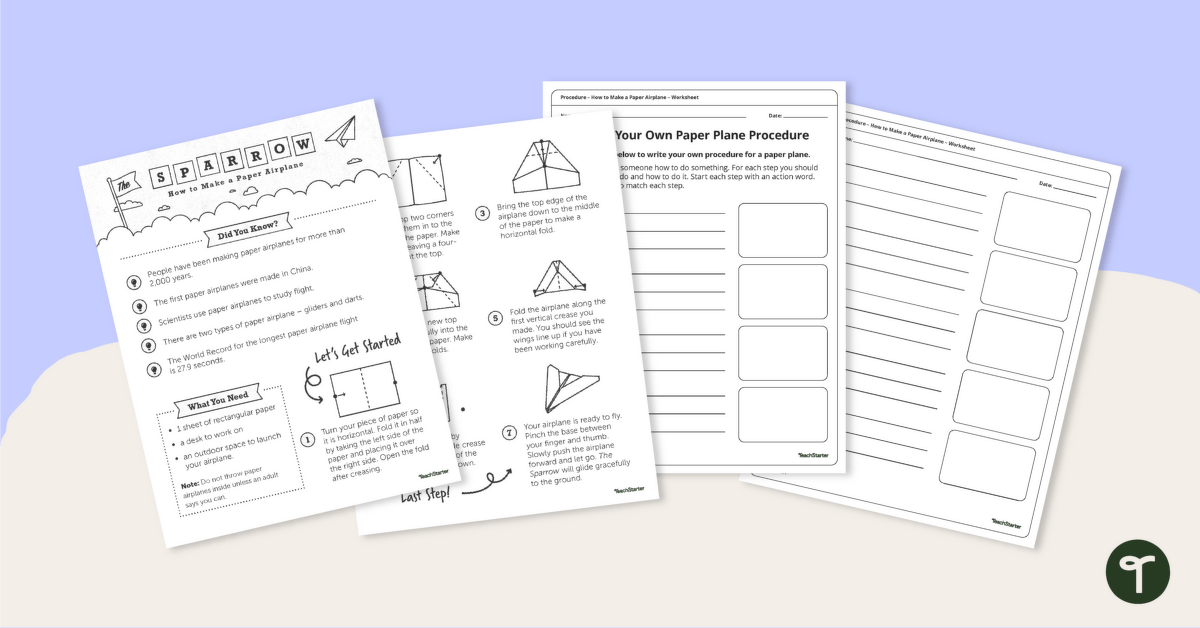 Procedure Worksheet – How to Make a Paper Airplane teaching resource