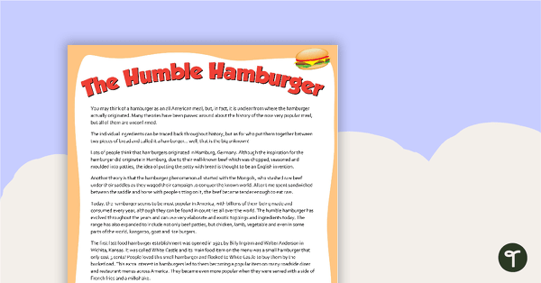 Comprehension - The Humble Hamburger teaching resource