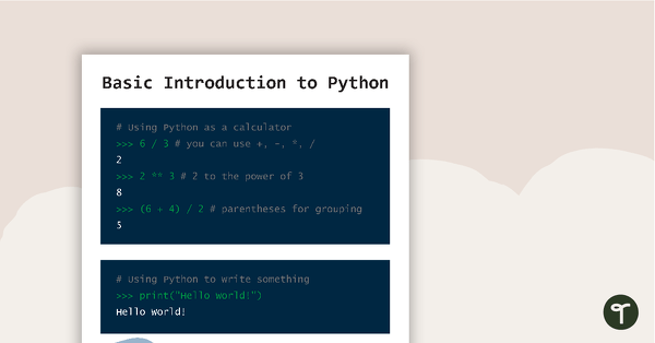 Go to Basic Python Programming Language Poster Cheat Sheet teaching resource