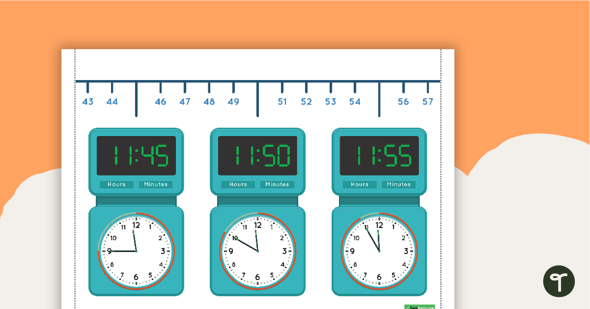 Time Number Line - 5 Minute Increments teaching resource