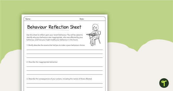 Image of Behaviour Reflection Sheet (Upper Primary)