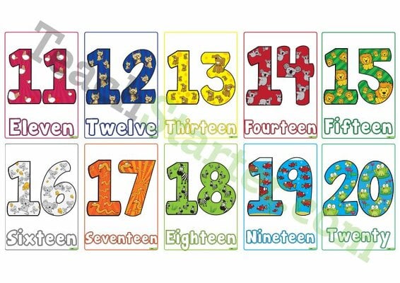Numbers and Words 0-30 with Animal Values teaching resource