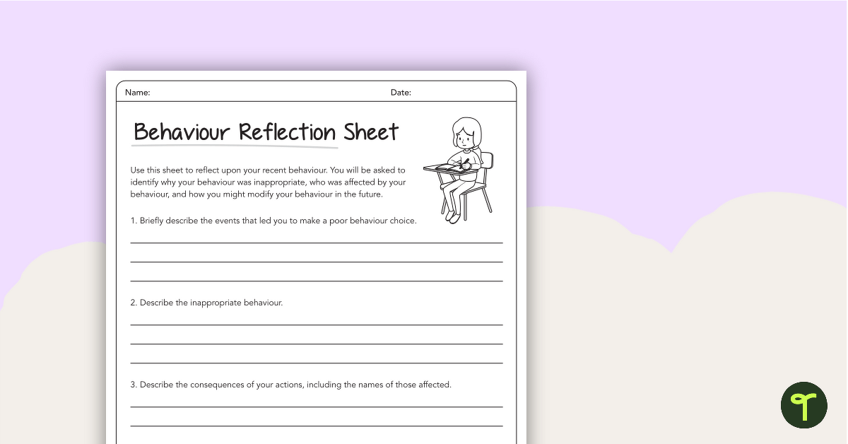 Behaviour Reflection Sheet for Key Stage 2 teaching resource