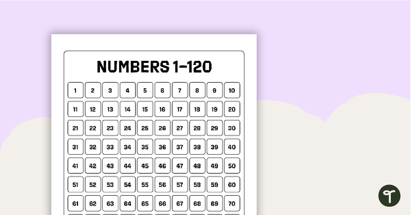 Go to Black and White - Numbers 1 to 120 Chart teaching resource