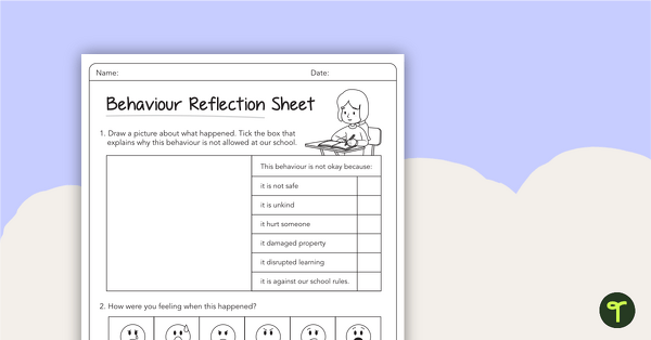 Behaviour Reflection Sheet (Lower Primary) teaching resource