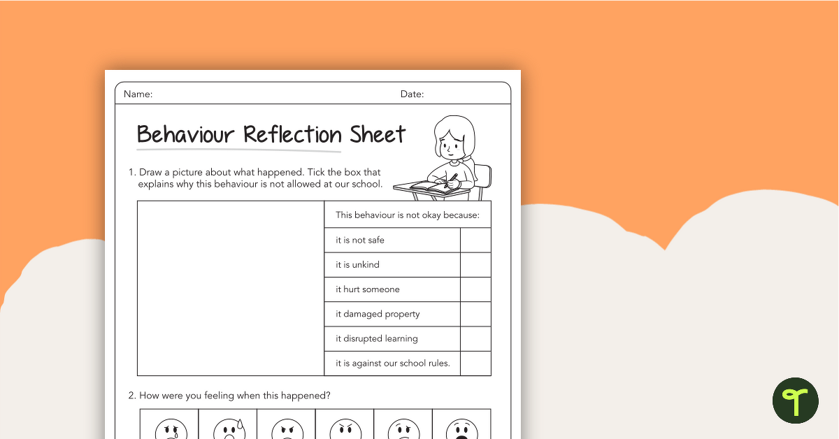 Behaviour Reflection Sheet (Lower Primary) teaching resource