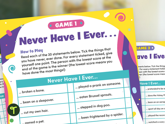 Never Have I Ever Questions for Kids ... Getting-to-Know-You Game teaching resource