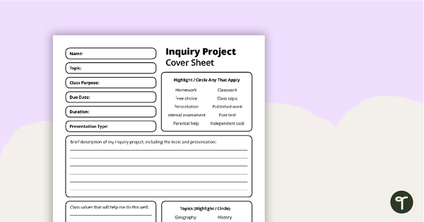 Preview image for Inquiry Project - Template - teaching resource
