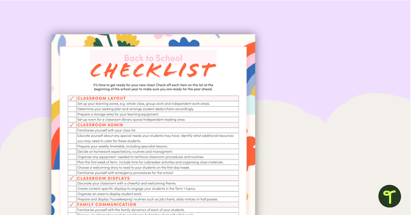 Back to School Checklist for Teachers teaching resource