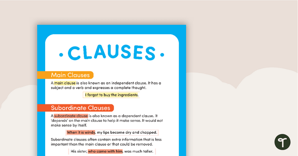 Preview image for Main Clauses and Subordinate Clauses Poster - teaching resource