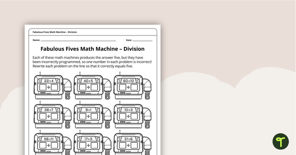 Go to Fives Math Machine Division Worksheet teaching resource