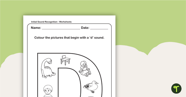 Initial Sound Recognition Worksheet - Letter D teaching resource