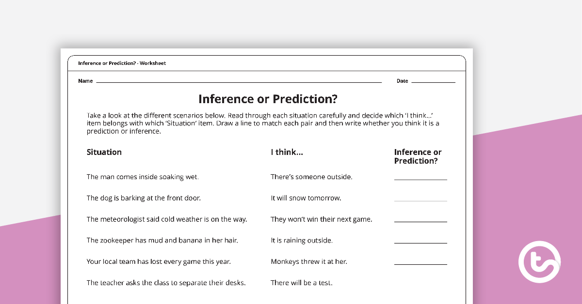 Inference or Prediction? Worksheet teaching resource