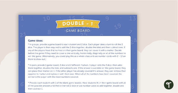 Double Minus 1 – Game Boards teaching resource