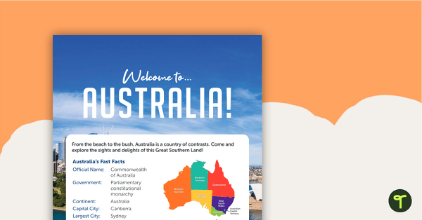 Preview image for Welcome to Australia! – Worksheet - teaching resource