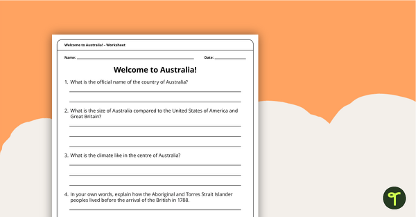 Welcome to Australia! – Worksheet teaching resource