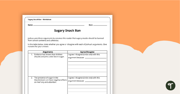 Letter to the Editor (Sugary Snacks Ban) – Worksheet teaching resource