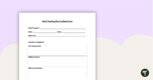 Go to Relief Teaching Day Feedback Form teaching resource