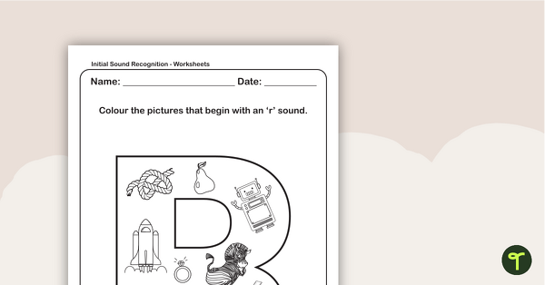 Initial Sound Recognition Worksheet - Letter R teaching resource