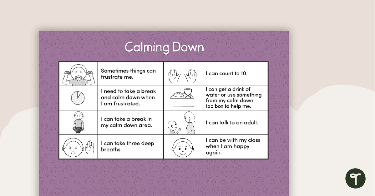 Calm Down Chart Kids 5 Deep Breaths Autism Visual Aid Toddler