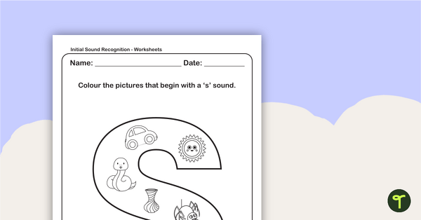 Initial Sound Recognition Worksheet - Letter S teaching resource