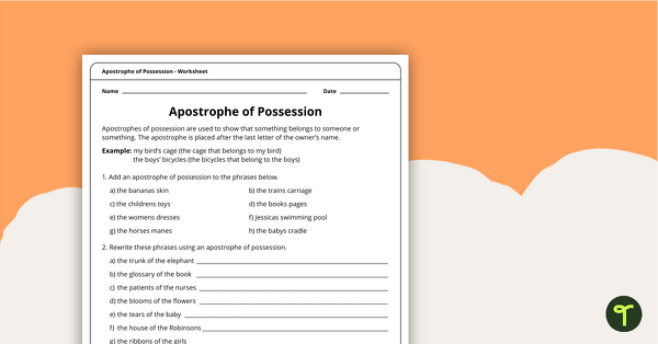Preview image for Apostrophe of Possession Worksheet - teaching resource