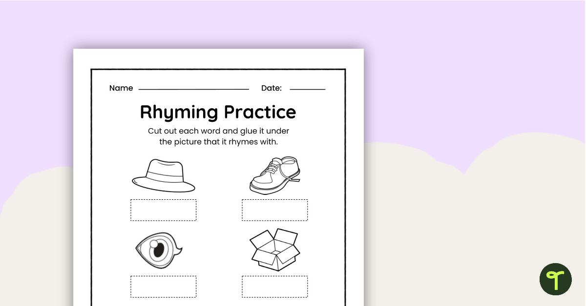 Rhyming Practice - Cut and Paste Worksheet teaching resource