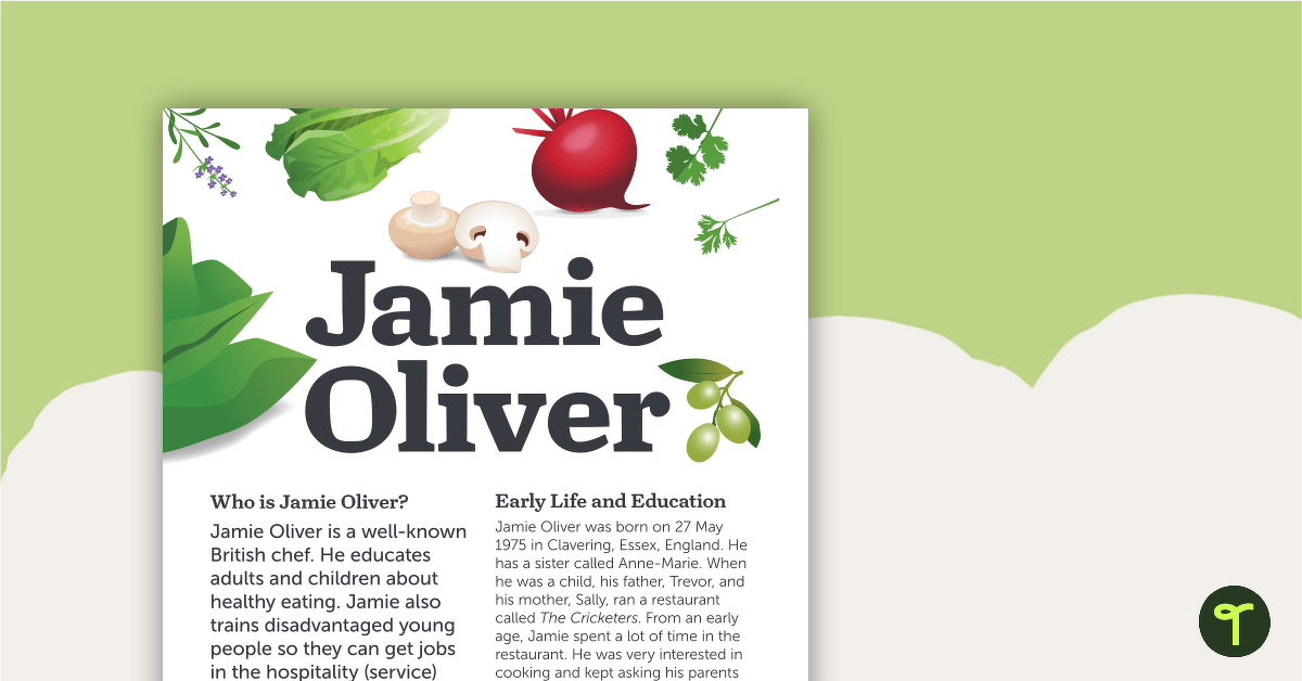 Jamie Oliver Biography – Worksheet teaching resource