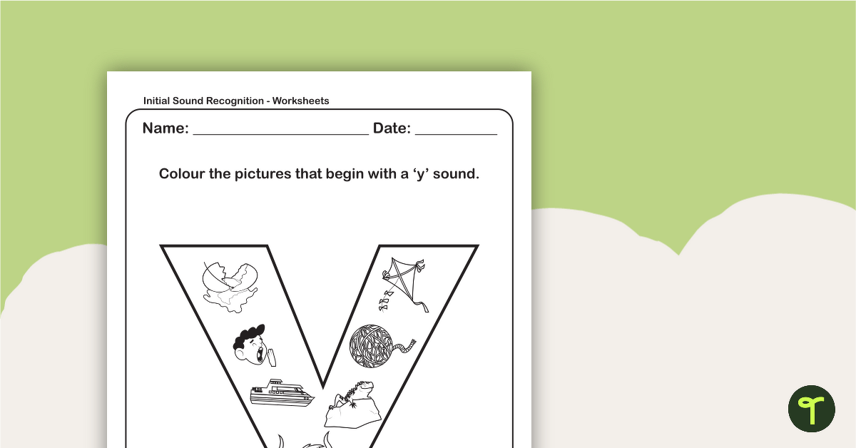 Initial Sound Recognition Worksheet - Letter Y teaching resource
