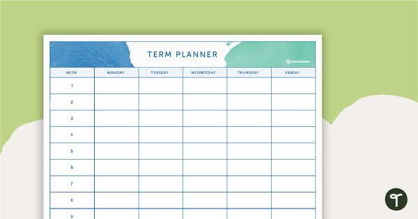 Go to Tranquil Watercolour Printable Teacher Diary - 9, 10 and 11 Week Term Planners teaching resource