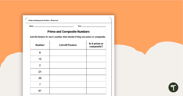 Image of Prime and Composite Numbers Worksheet