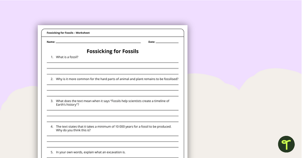 Fossicking for Fossils – Worksheet teaching resource
